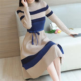 Autumn Winter Elegant Striped Sweater Dress