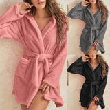 Warm Hooded Flannel Bathrobe